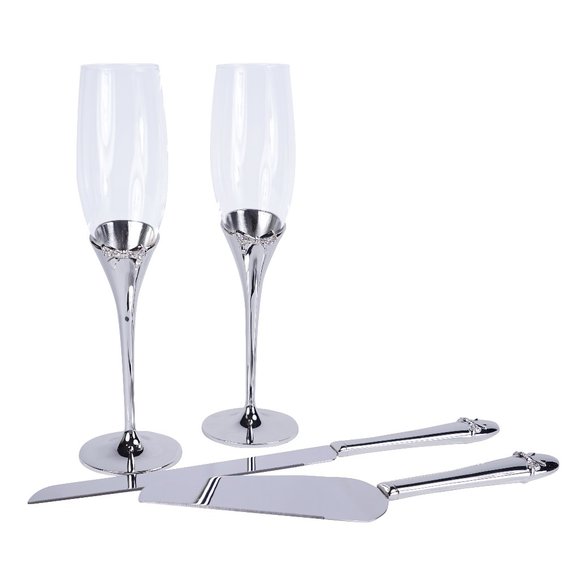 Unik Occasions Toasting Glasses & Cake Serving Set in Silver - Picture 1 of 5